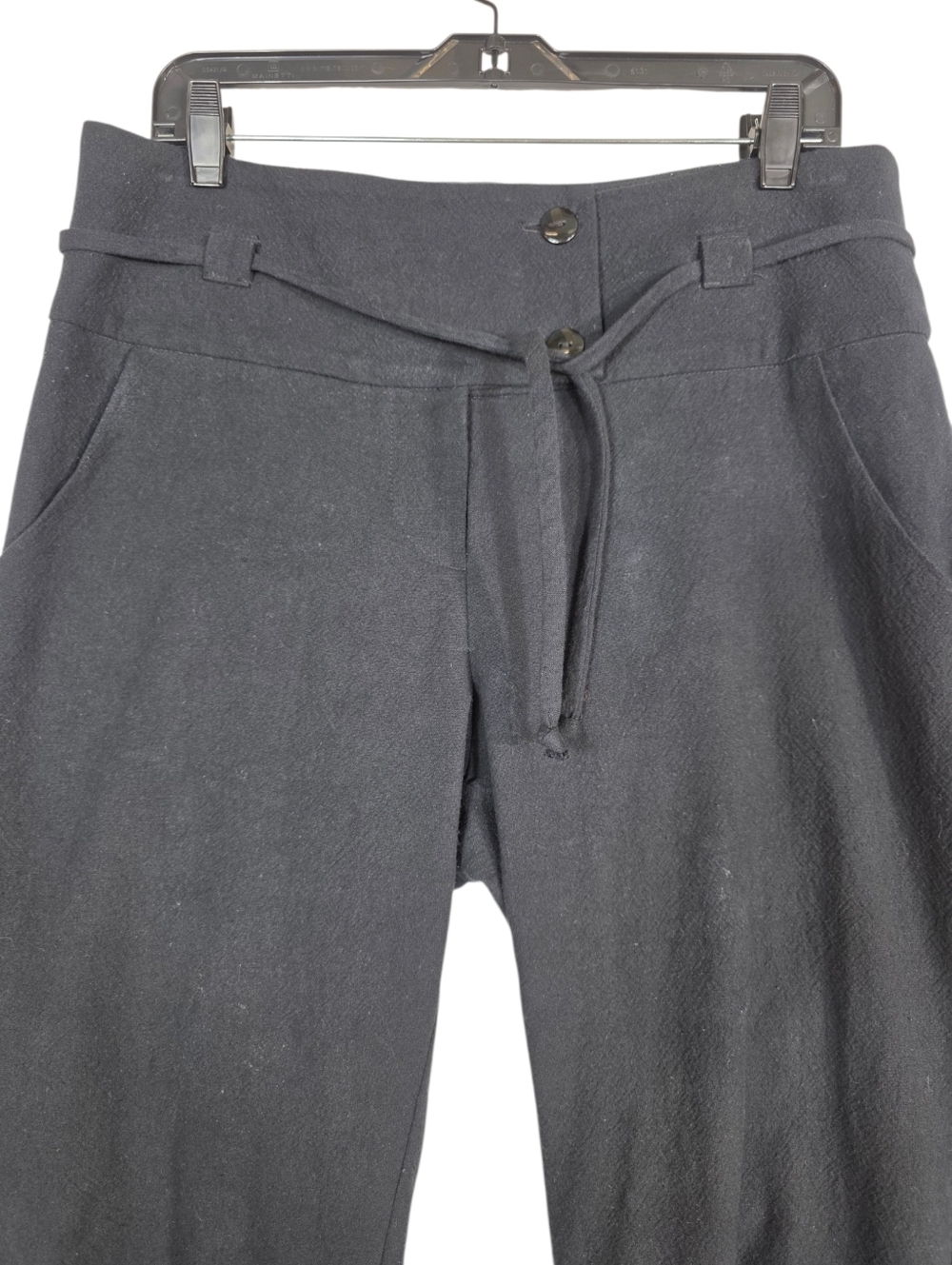 Cokluch textured cotton Women's Black Wide-Leg Trousers with Tie Waist canadian - Picture 2 of 11
